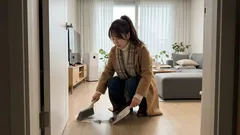 새벽에도 조용한 마루 청소, 미니 빗자루에 테이프 붙이면 끝